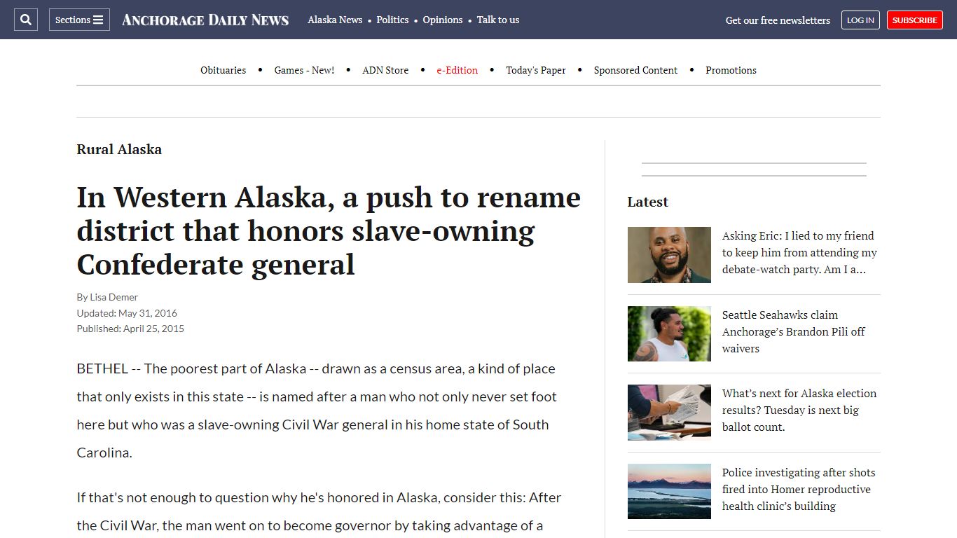 In Western Alaska, a push to rename district that honors slave-owning ...